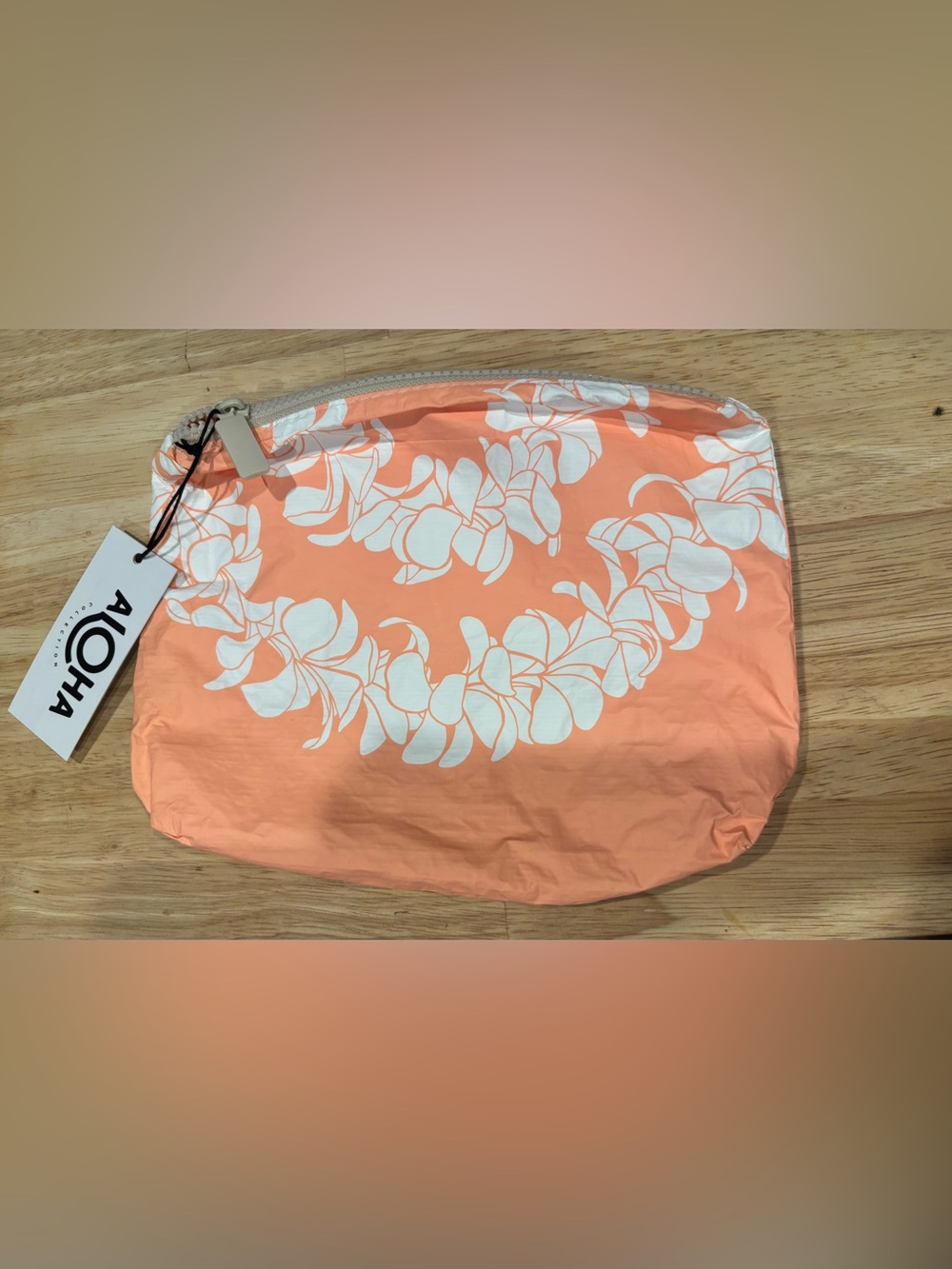 ALOHA Collection Coral Mini Pouch with White Floral Print Small